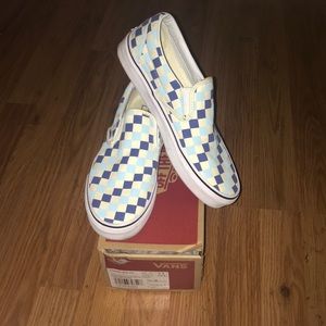UNISEX Topaz Blue Checkered Slip On Vans